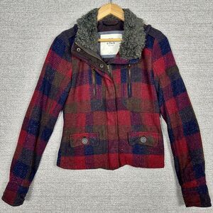 Vtg Abercrombie & Fitch Sz S Plaid Tweed Jacket Faux Fur Buffalo Wool Penny Lane
